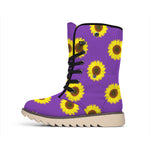 Purple Sunflower Pattern Print Winter Boots