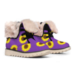 Purple Sunflower Pattern Print Winter Boots