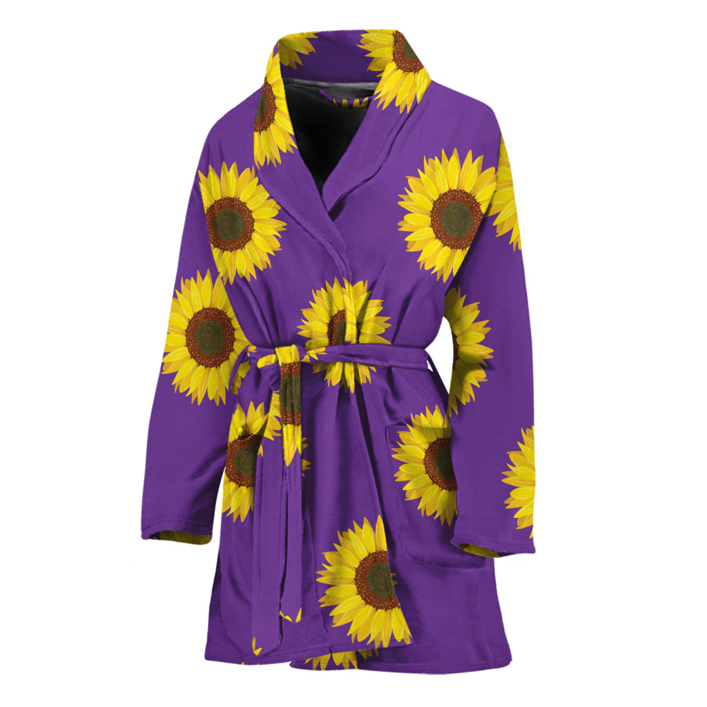 Purple Sunflower Pattern Print Women's Bathrobe