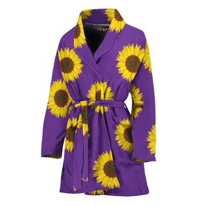 Purple Sunflower Pattern Print Women's Bathrobe
