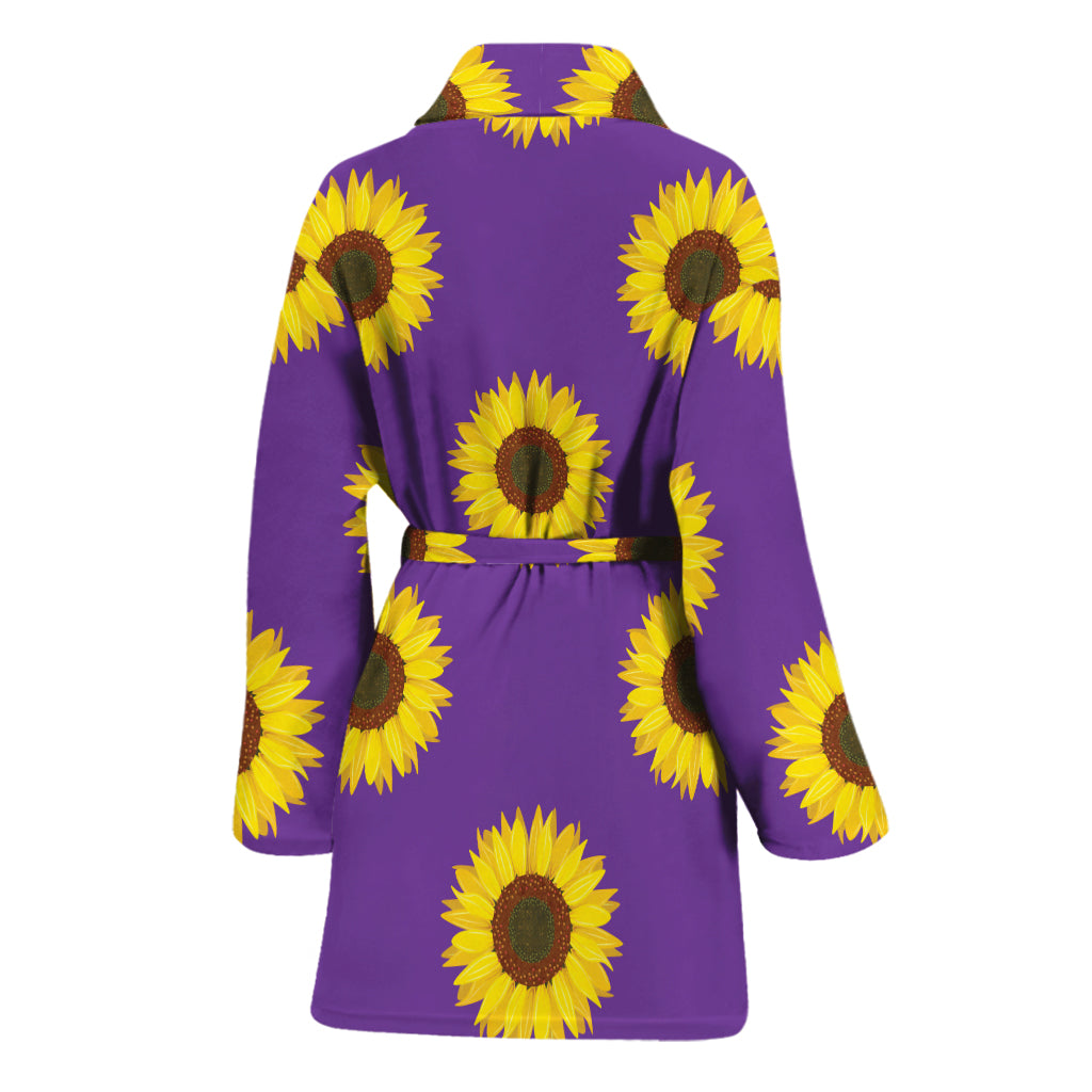 Purple Sunflower Pattern Print Women's Bathrobe