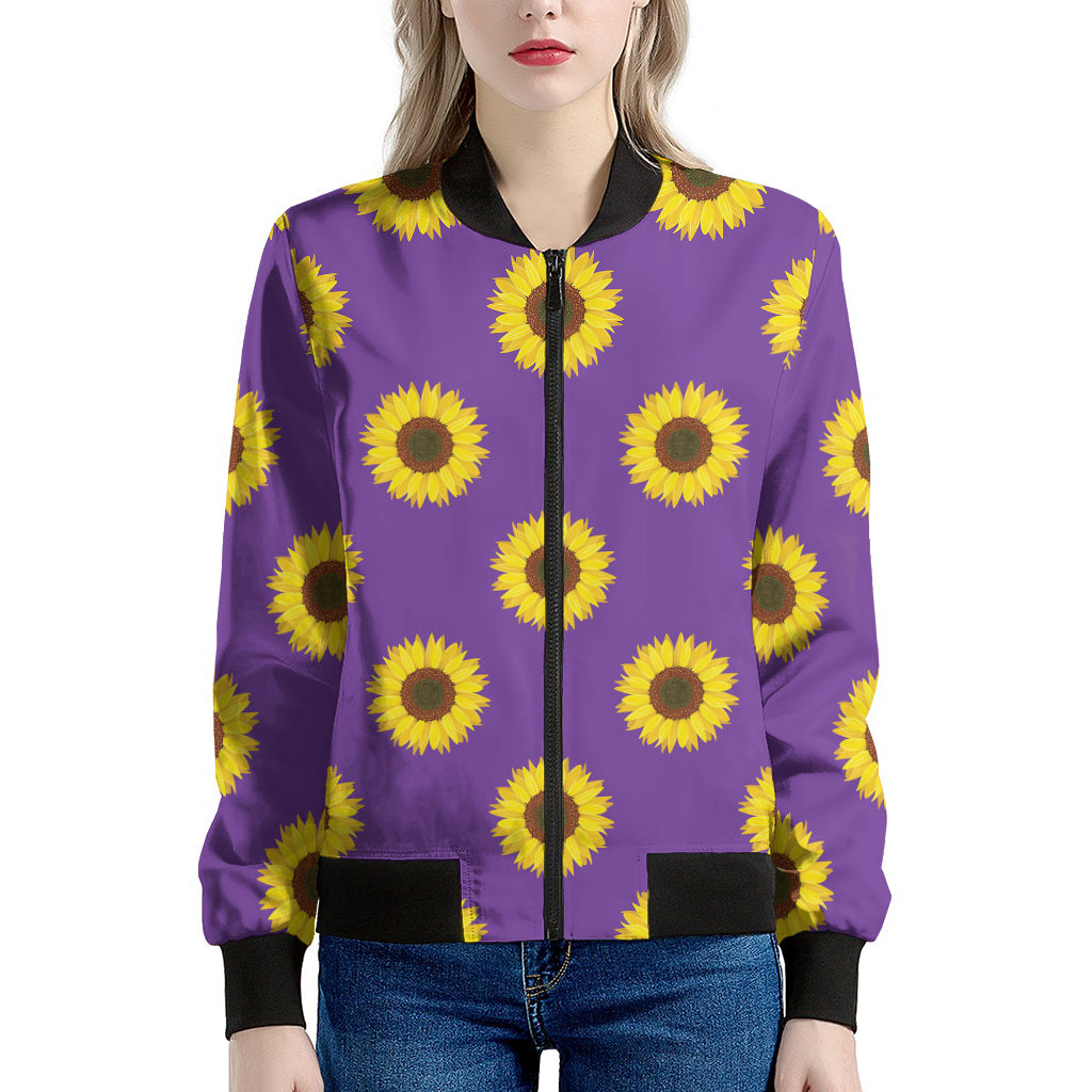 Purple Sunflower Pattern Print Women's Bomber Jacket