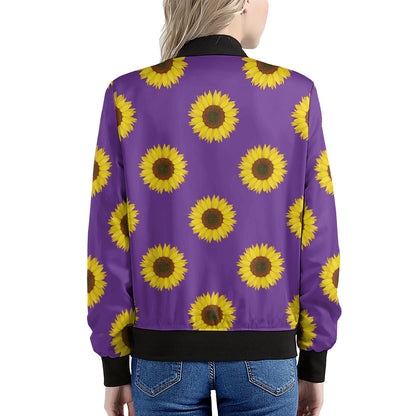 Purple Sunflower Pattern Print Women's Bomber Jacket