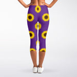 Purple Sunflower Pattern Print Women's Capri Leggings