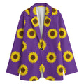 Purple Sunflower Pattern Print Women's Cotton Blazer