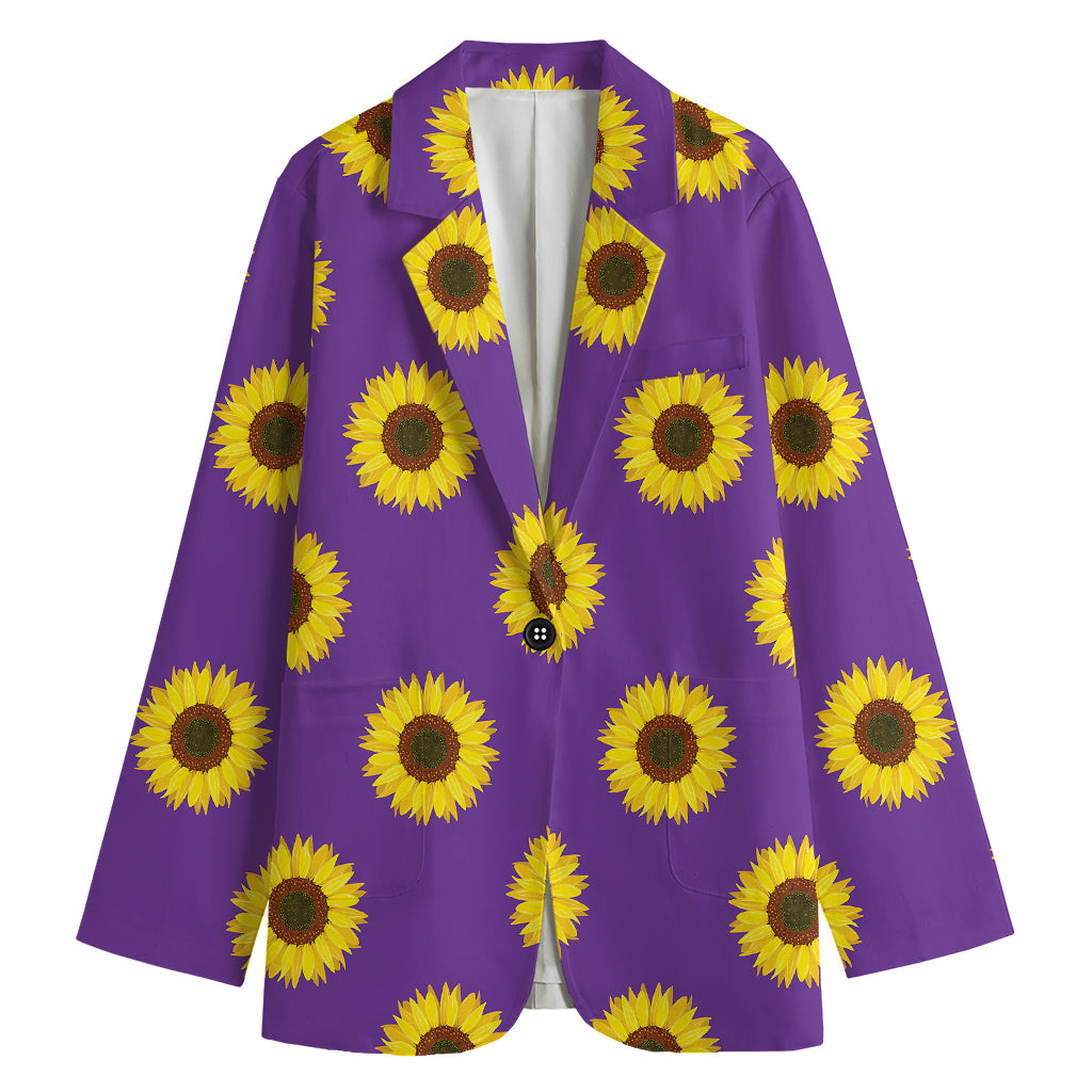 Purple Sunflower Pattern Print Women's Cotton Blazer