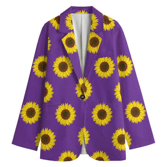 Purple Sunflower Pattern Print Women's Cotton Blazer