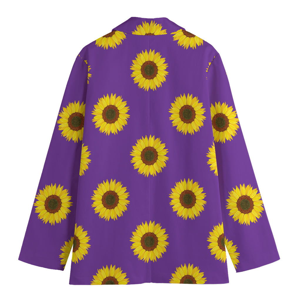 Purple Sunflower Pattern Print Women's Cotton Blazer