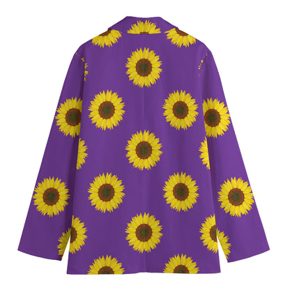 Purple Sunflower Pattern Print Women's Cotton Blazer