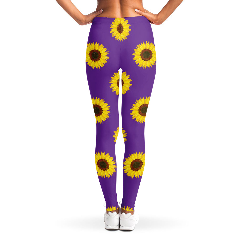 Purple Sunflower Pattern Print Women's Leggings