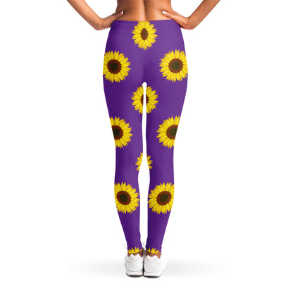 Purple Sunflower Pattern Print Women's Leggings