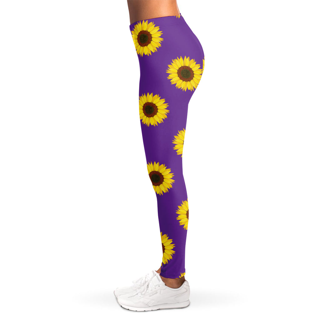 Purple Sunflower Pattern Print Women's Leggings