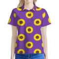Purple Sunflower Pattern Print Women's Polo Shirt