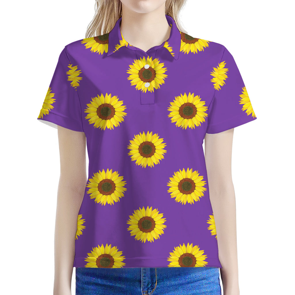 Purple Sunflower Pattern Print Women's Polo Shirt
