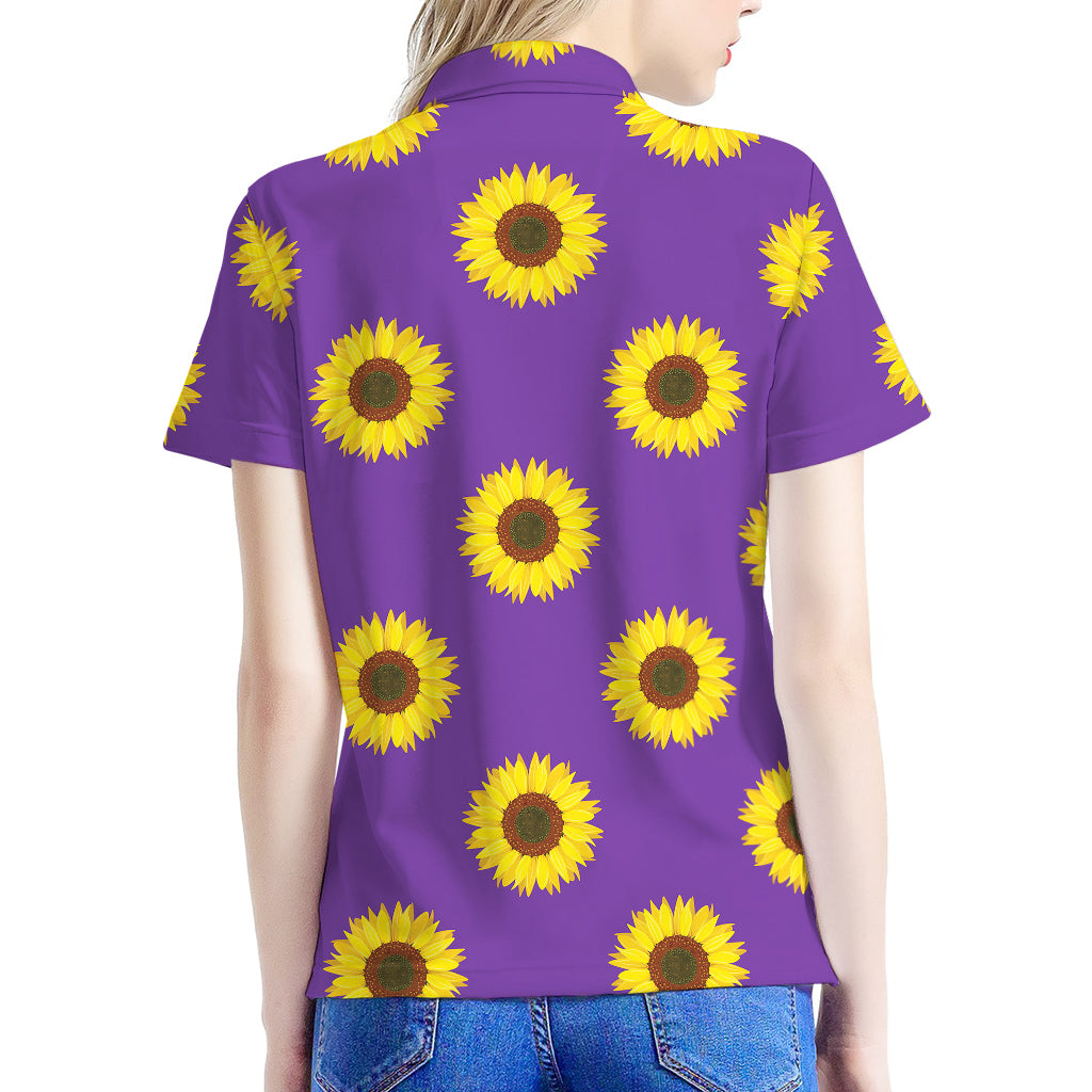 Purple Sunflower Pattern Print Women's Polo Shirt