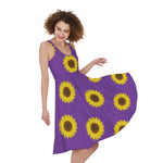 Purple Sunflower Pattern Print Women's Sleeveless Dress