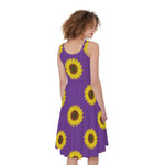 Purple Sunflower Pattern Print Women's Sleeveless Dress