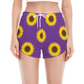Purple Sunflower Pattern Print Women's Split Running Shorts