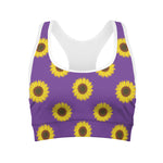 Purple Sunflower Pattern Print Women's Sports Bra
