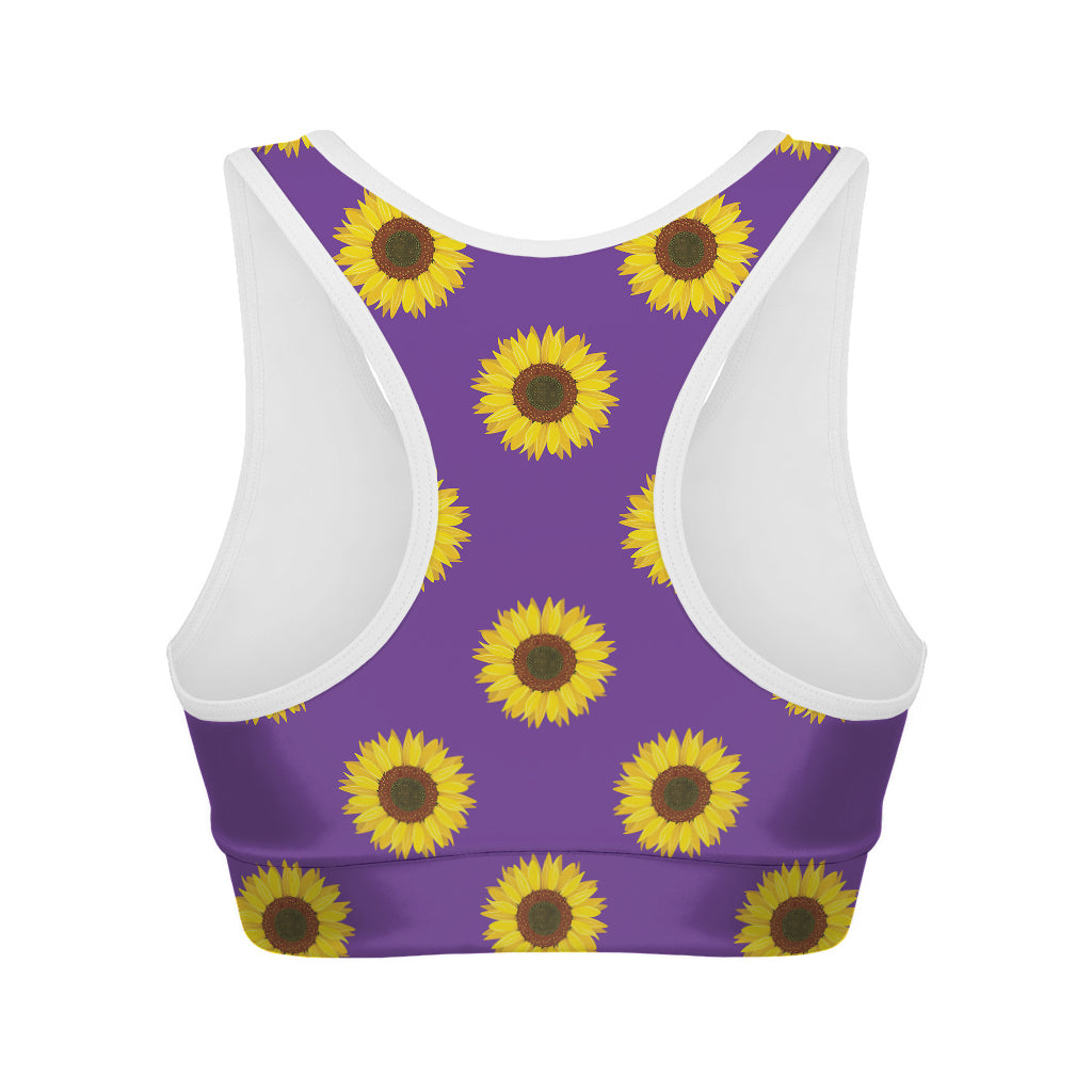 Purple Sunflower Pattern Print Women's Sports Bra