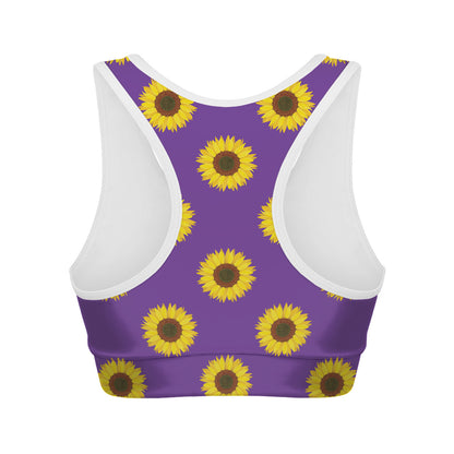 Purple Sunflower Pattern Print Women's Sports Bra