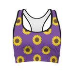 Purple Sunflower Pattern Print Women's Sports Bra