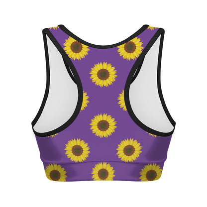 Purple Sunflower Pattern Print Women's Sports Bra