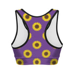 Purple Sunflower Pattern Print Women's Sports Bra