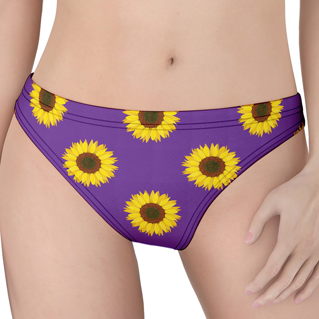 Purple Sunflower Pattern Print Women's Thong