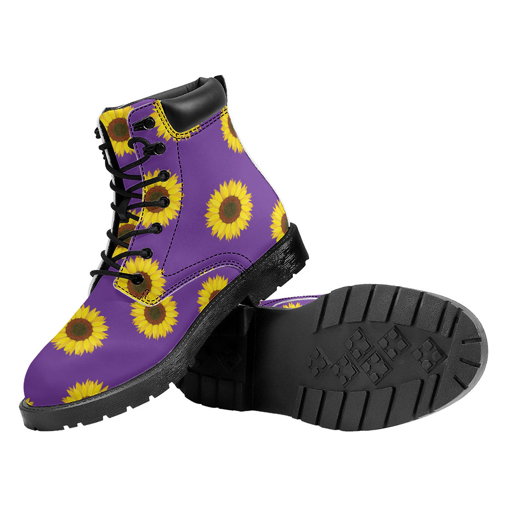 Purple Sunflower Pattern Print Work Boots