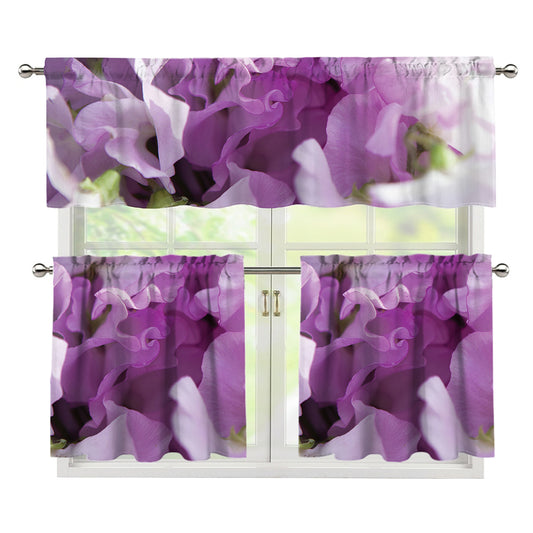 Purple Sweet Pea Print 3 Piece Kitchen Curtains