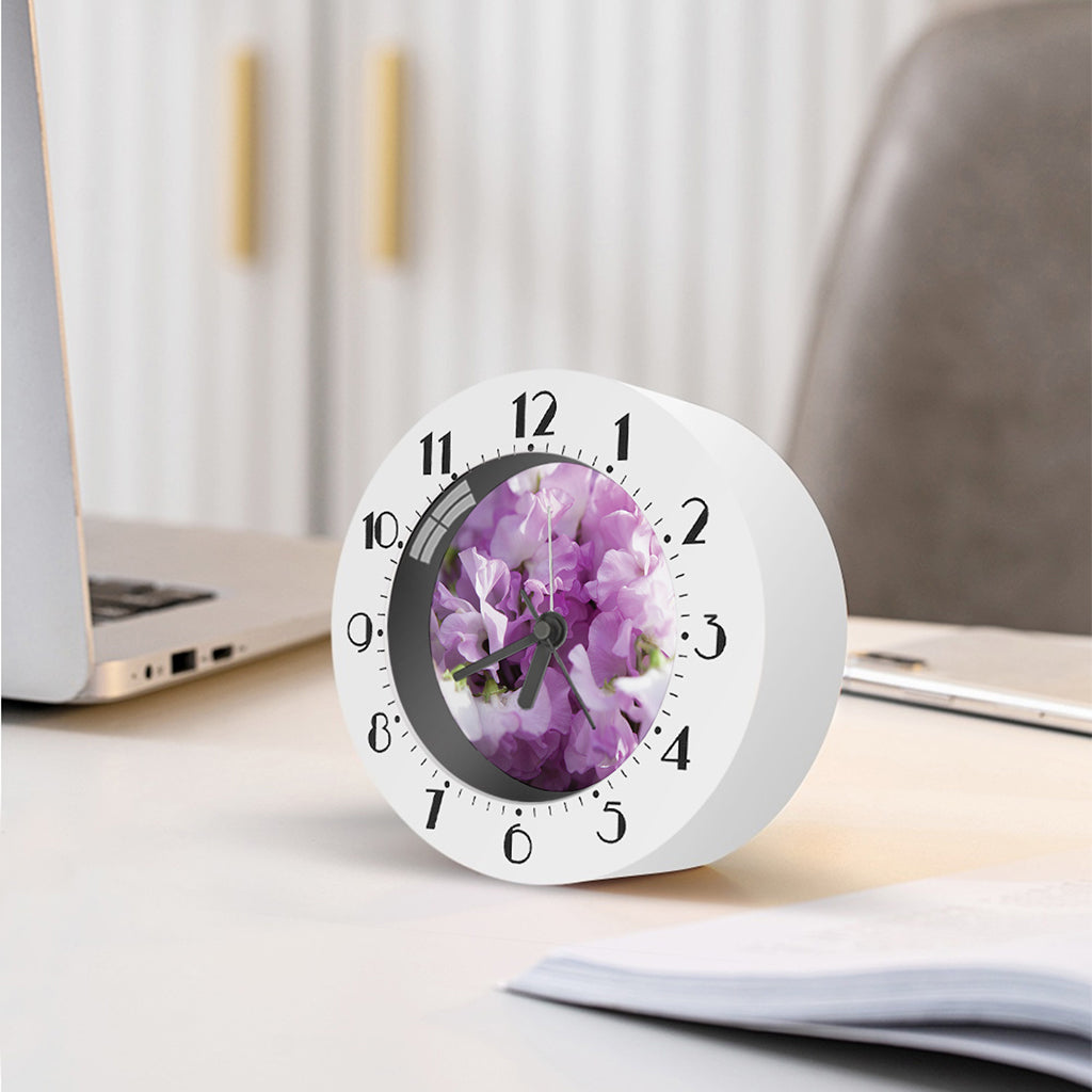 Purple Sweet Pea Print Alarm Clock