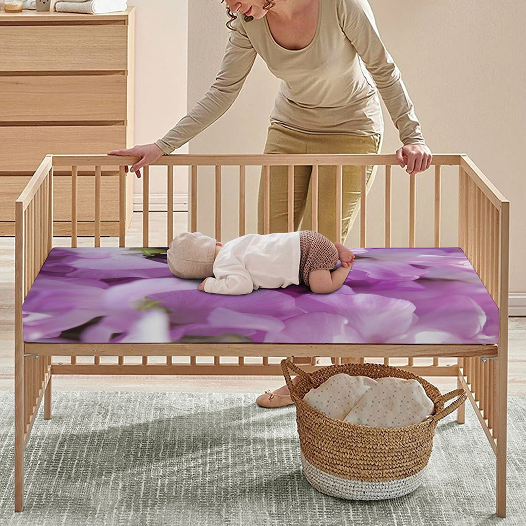 Purple Sweet Pea Print Baby Crib Sheet