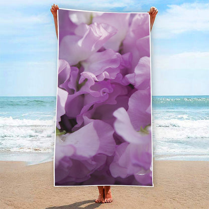 Purple Sweet Pea Print Beach Towel