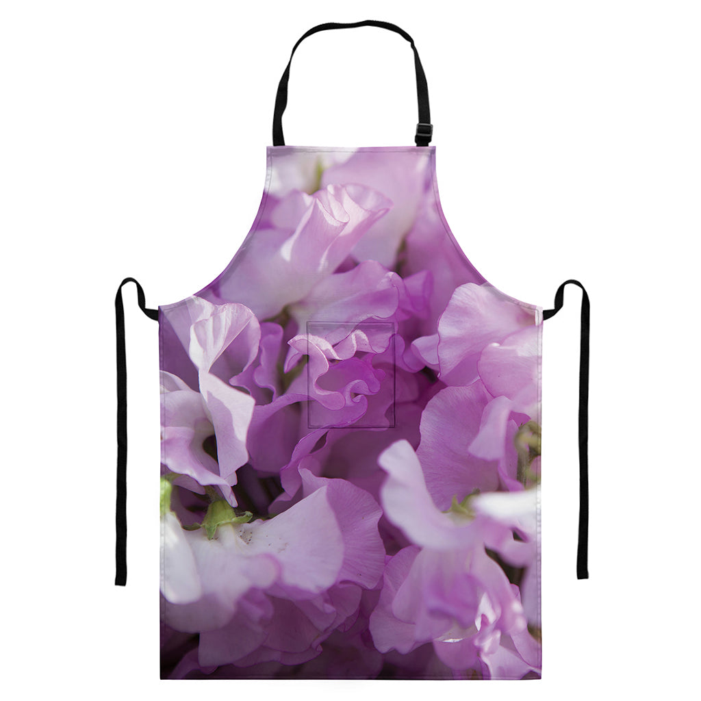 Purple Sweet Pea Print Bib Apron With Pocket