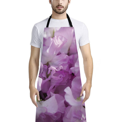 Purple Sweet Pea Print Bib Apron With Pocket