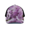 Purple Sweet Pea Print Black Mesh Trucker Cap