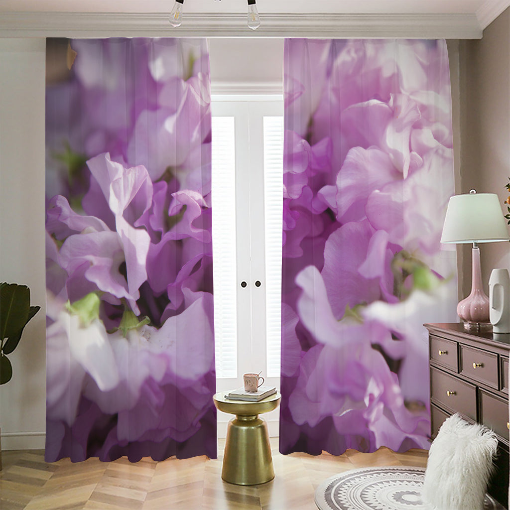 Purple Sweet Pea Print Blackout Pencil Pleat Curtains