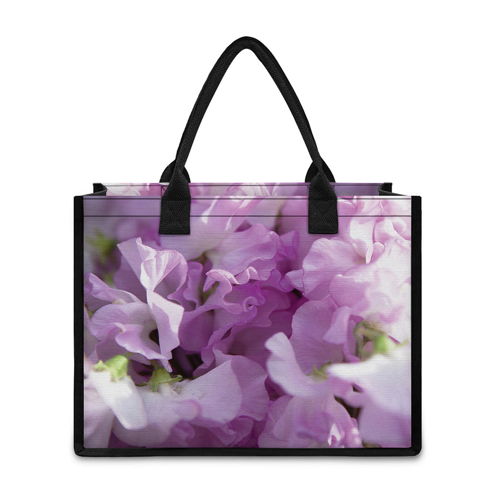 Purple Sweet Pea Print Canvas Tote Bag