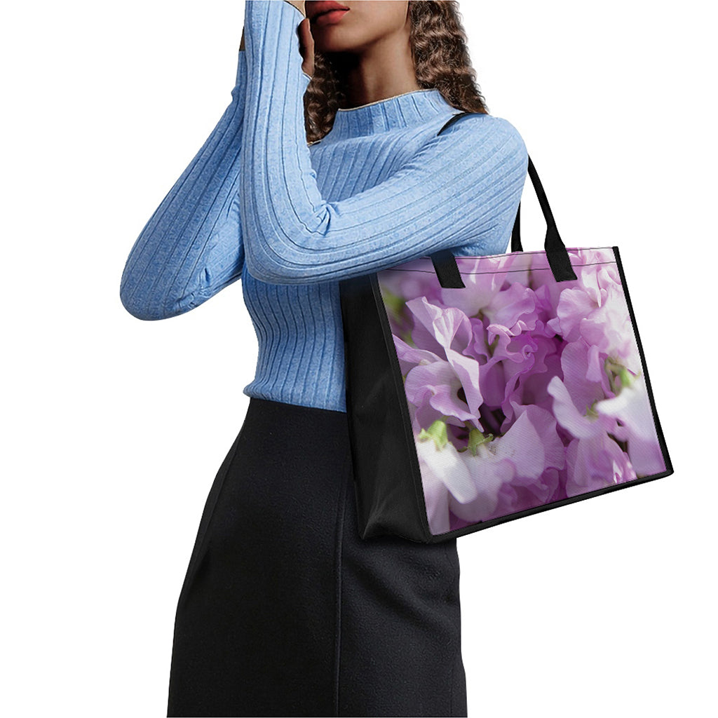 Purple Sweet Pea Print Canvas Tote Bag