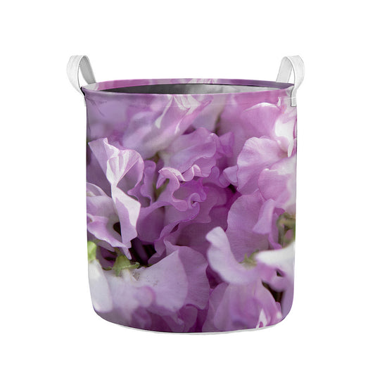 Purple Sweet Pea Print Collapsible Laundry Basket