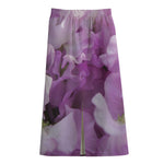 Purple Sweet Pea Print Cotton Front Slit Maxi Skirt