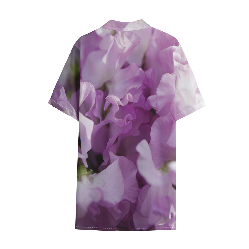 Purple Sweet Pea Print Cotton Hawaiian Shirt