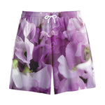 Purple Sweet Pea Print Cotton Shorts