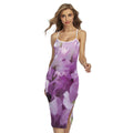 Purple Sweet Pea Print Cross Back Cami Dress