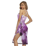 Purple Sweet Pea Print Cross Back Cami Dress