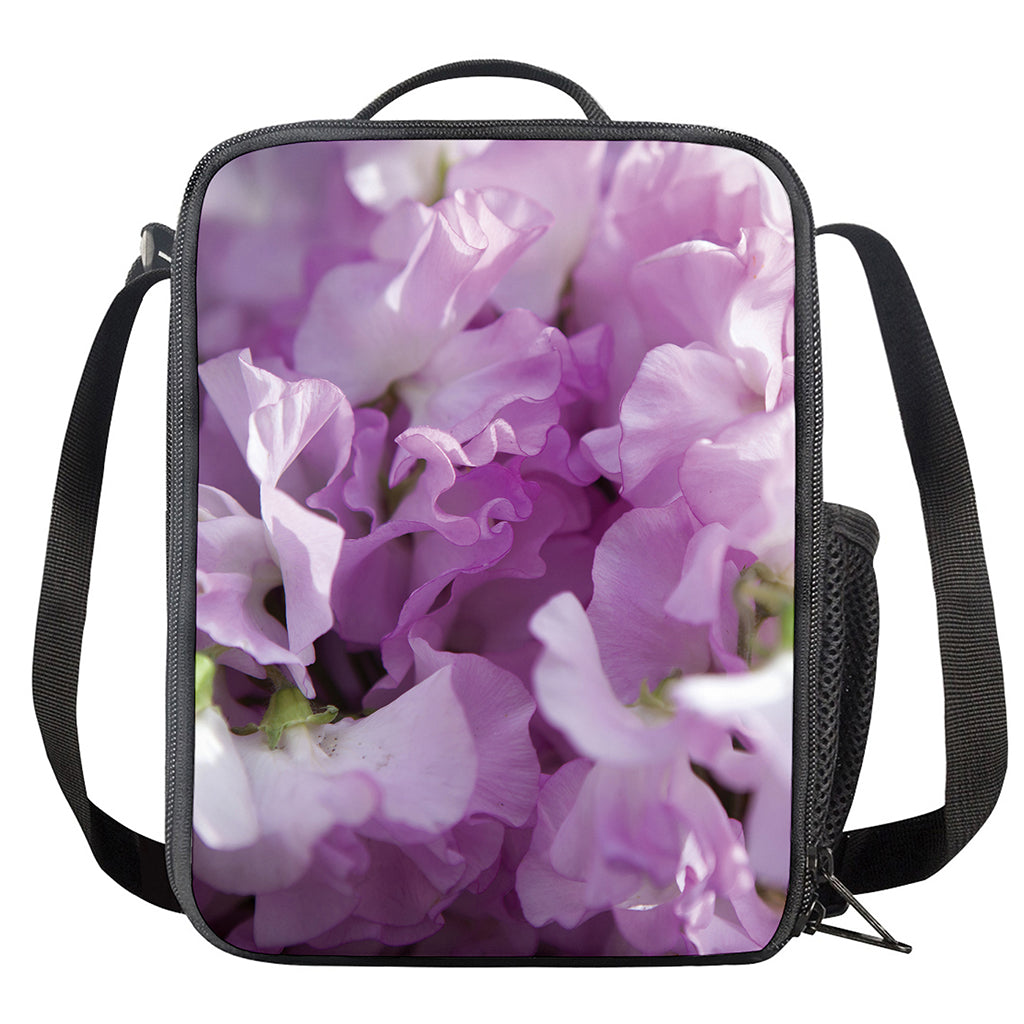 Purple Sweet Pea Print Crossbody Lunch Bag