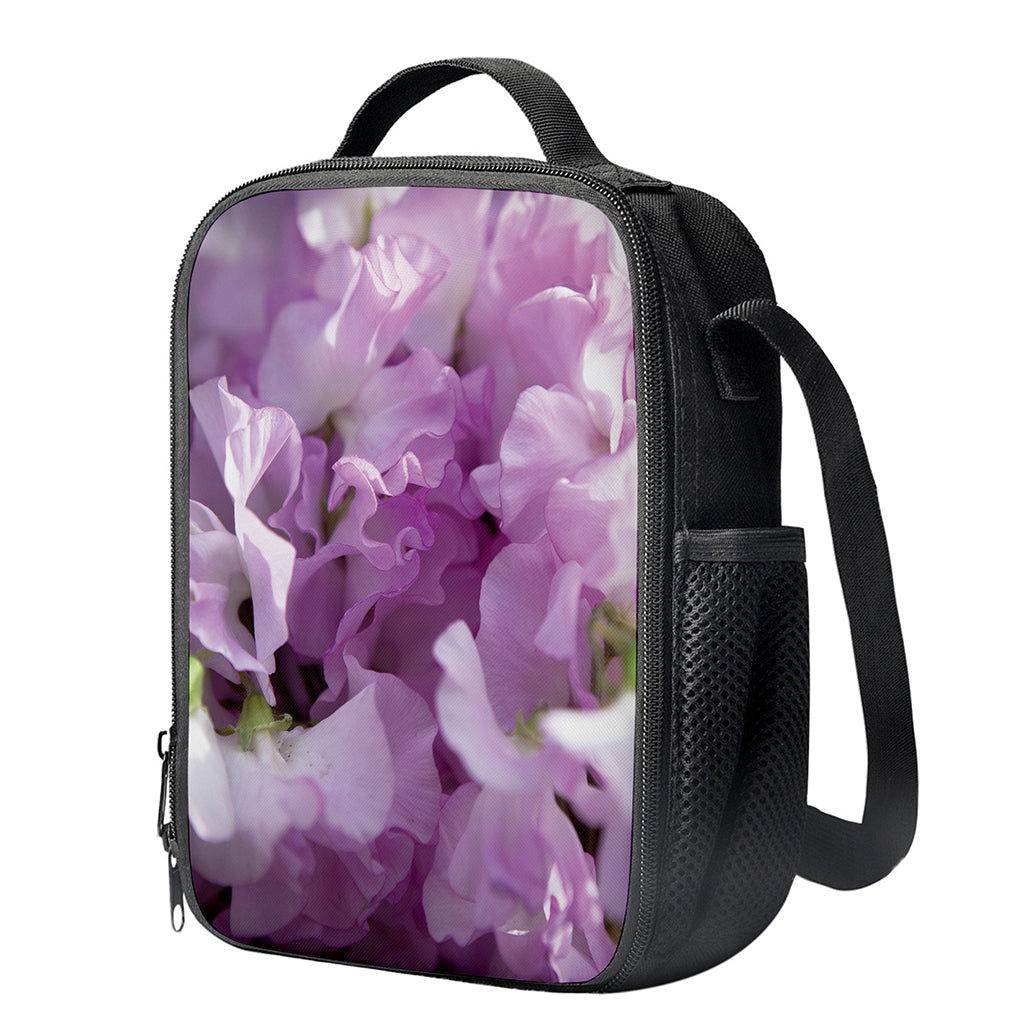 Purple Sweet Pea Print Crossbody Lunch Bag