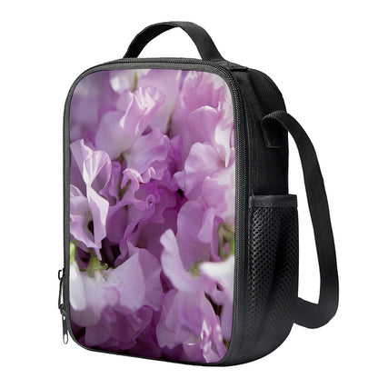 Purple Sweet Pea Print Crossbody Lunch Bag