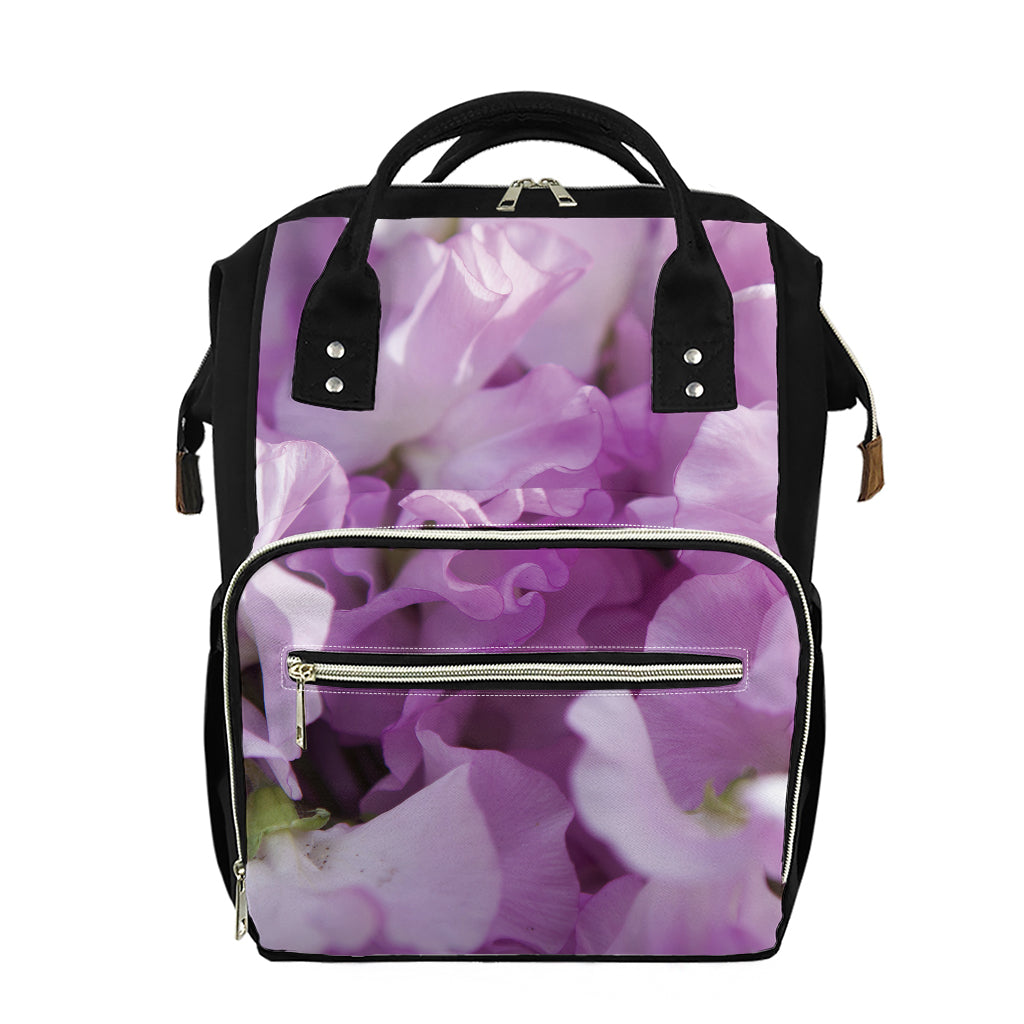 Purple Sweet Pea Print Diaper Bag